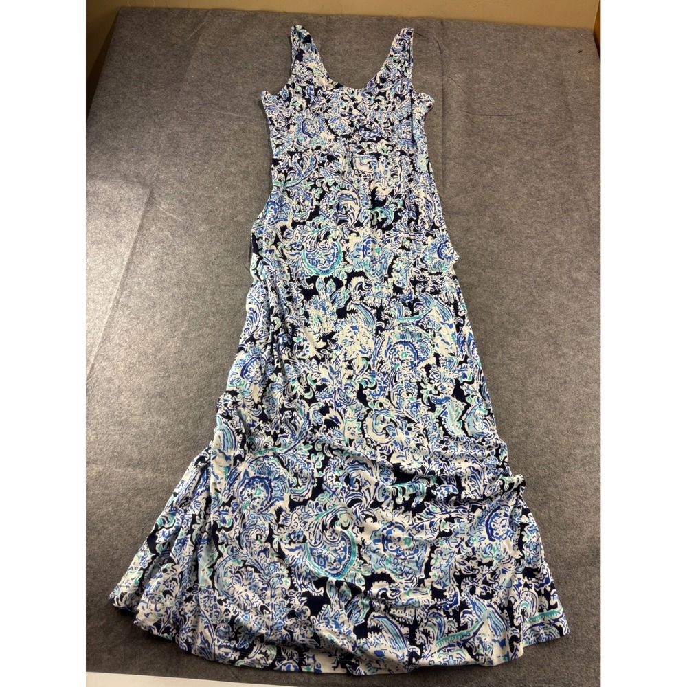 Cynthia Rowley Blue White Paisley Sleeveless V-Neck Maxi Dress Womens L Boho